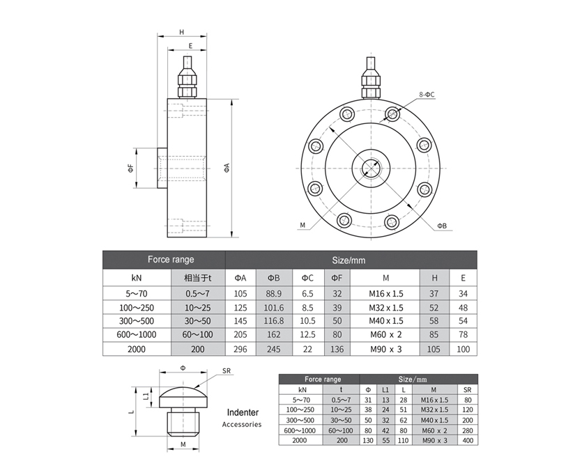 Dimension Drawing of TJH-4B Spoke Type Load Cell